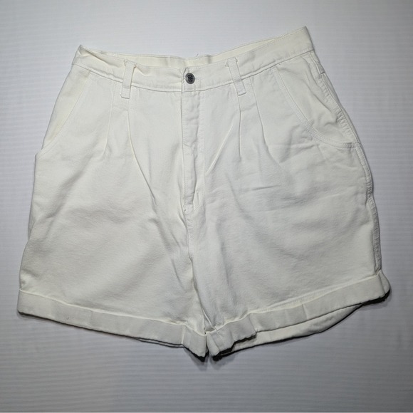 bill blass Pants - Bill Blass Vintage Women Pleated Denim Shorts 100% Cotton 14 White High Rise